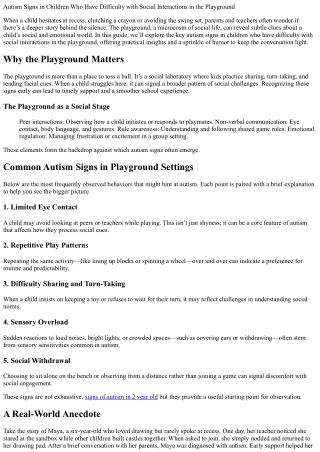 Autism Signs in Children Who Have Difficulty with Social Interactions in the Pla