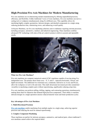High-Precision Five Axis Machines for Modern Manufacturing