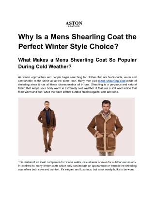 Why Is a Mens Shearling Coat the Perfect Winter Style Choice