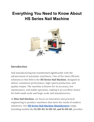 Everything You Need to Know About HS Series Nail Machine