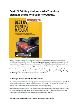 Best UV Printing Madurai Why Thandora Signages Leads with Superior Quality