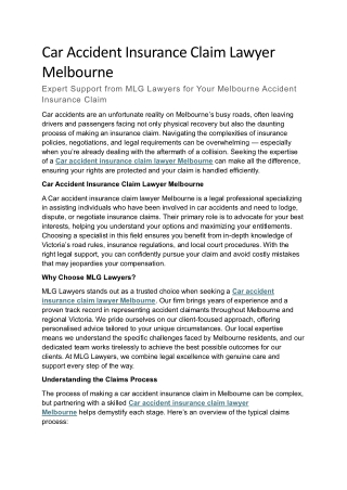 Car Accident Insurance Claim Lawyer Melbourne