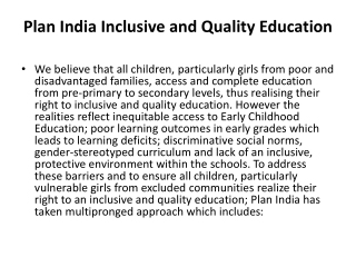 Plan India Inclusive and Quality Education