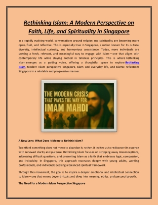 Rethinking Islam: A Modern Perspective on Faith, Life, and Spirituality in Singa