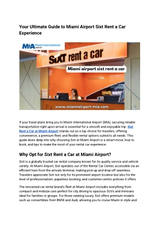 Smooth & Convenient Miami Airport Sixt Rent a Car: Your Ultimate