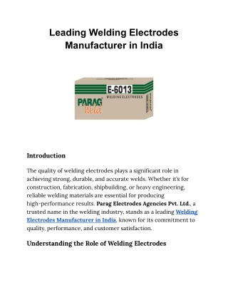 Leading Welding Electrodes Manufacturer in India