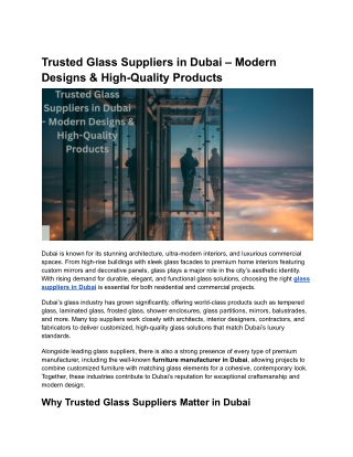 Trusted Glass Suppliers in Dubai – Modern Designs & High-Quality Products