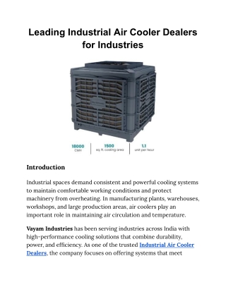 Leading Industrial Air Cooler Dealers for Industries