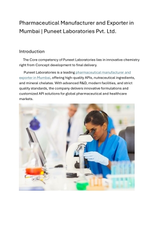 Pharmaceutical Manufacturer and Exporter in Mumbai-Puneet Laboratories Pvt. Ltd