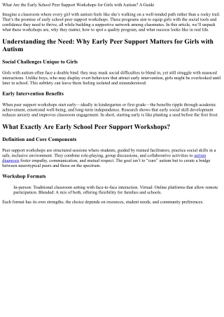 What Are the Early School Peer Support Workshops for Girls with Autism? A Guide