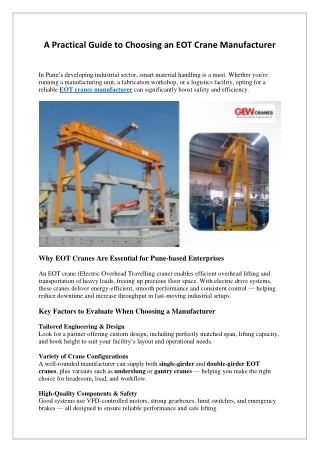 A Practical Guide to Choosing an EOT Crane Manufacturer