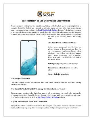 Best Platform to Sell Old Phones Easily Online