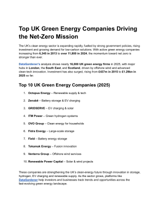 Top UK Green Energy Companies Driving the Net-Zero Mission
