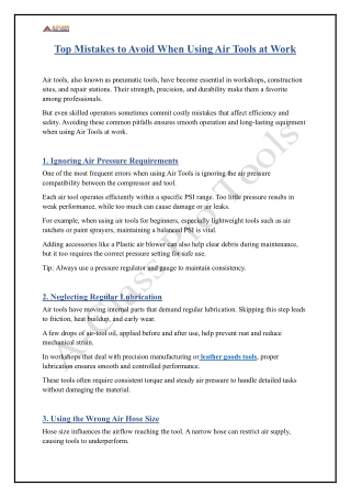 Top Mistakes to Avoid When Using Air Tools at Work