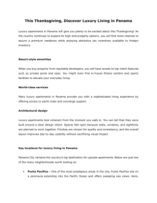 This Thanksgiving Discover Luxury Living in Panama