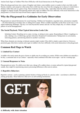 Autism Early Signs in Toddlers Who Have Difficulty with Social Interactions in t