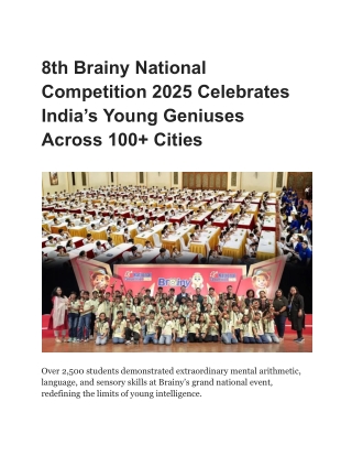 8th Brainy National Competition 2025 Celebrates India’s Young Geniuses Across 100  Cities