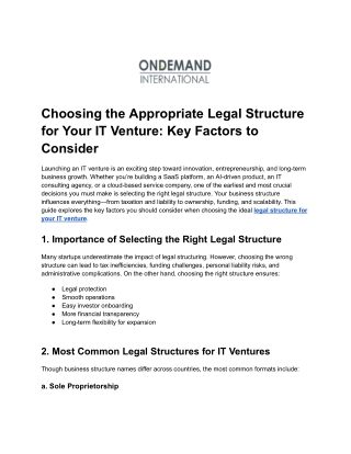 Choosing the Appropriate Legal Structure for Your IT Venture