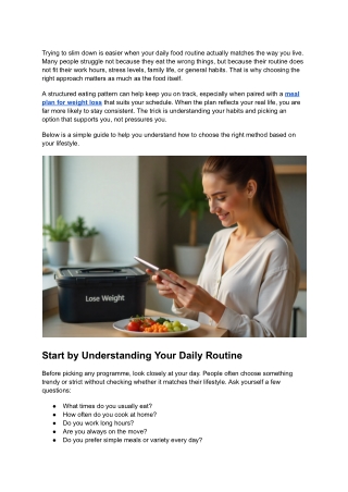 How to Choose the Right Meal Plan for Weight Loss Based on Your Lifestyle