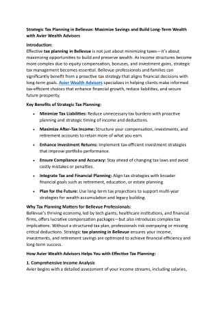 Tax Planning in Bellevue | Avier Wealth Advisors