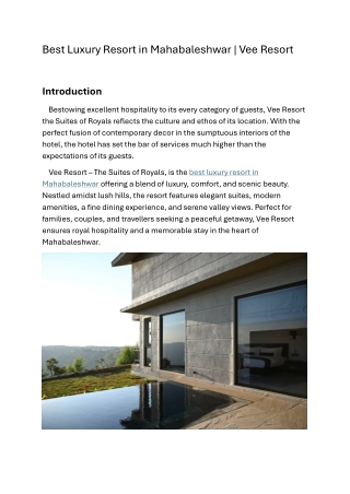 Best Luxury Resort in Mahabaleshwar-Vee Resort
