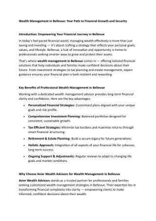 Wealth Management in Bellevue | Avier Wealth Advisors