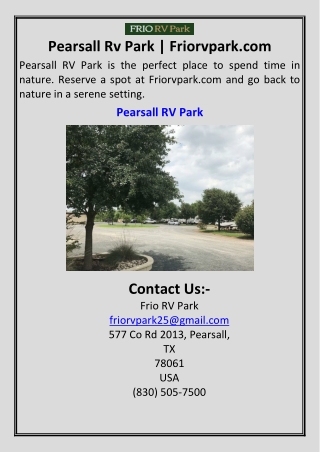 Pearsall Rv Park  Friorvpark.com