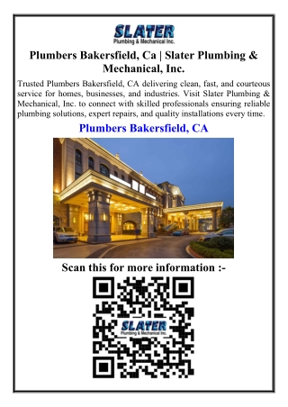 Plumbers Bakersfield, Ca  Slater Plumbing & Mechanical, Inc