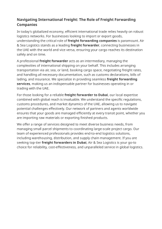 Navigating International Freight: The Role of Freight Forwarding Companies