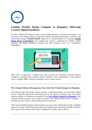 Leading Website Design Company in Bangalore Delivering Creative Digital Excellence