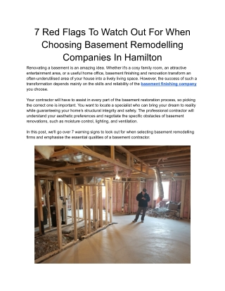 7 Red Flags To Watch Out For When Choosing Basement Remodelling Companies In Hamilton