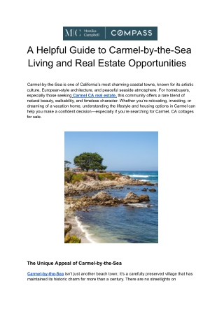 A Helpful Guide to Carmel-by-the-Sea Living and Real Estate Opportunities