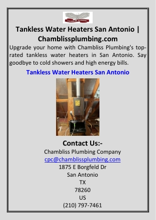 Tankless Water Heaters San Antonio Chamblissplumbing.com