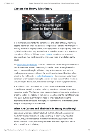 How to Choose the Right Casters for Heavy Machinery