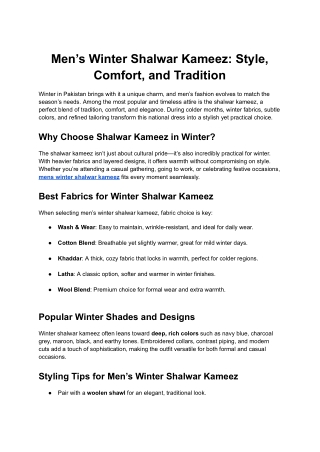 Men's Winter Shalwar Kameez