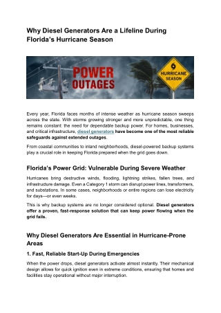 Why Diesel Generators Are a Lifeline During Florida’s Hurricane Season
