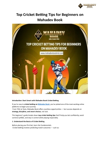 Top Cricket Betting Tips for Beginners on Mahadev Book