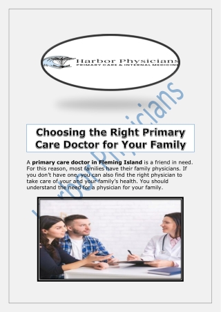 Choosing the Right Primary Care Doctor for Your Family