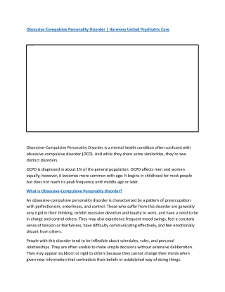 Obsessive-Compulsive Personality Disorder | Harmony United Psychiatric Care