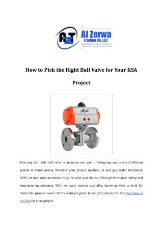 How to Pick the Right Ball Valve for Your KSA Project