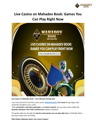 Live Casino on Mahadev Book Games You Can Play Right Now