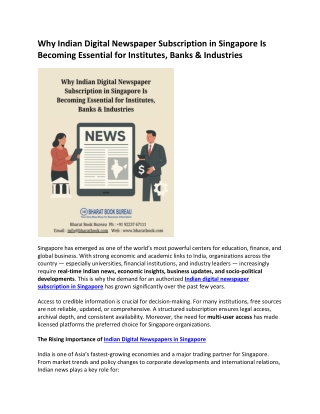 Why Indian Digital Newspaper Subscription in Singapore Is Becoming Essential for Institutes, Banks & Industries