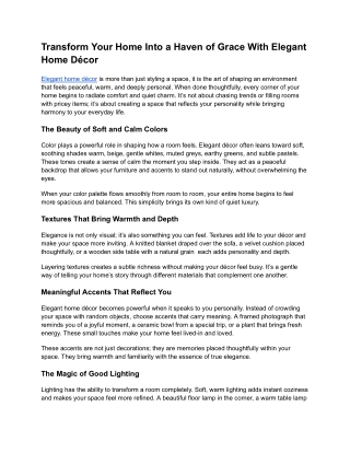 Transform Your Home Into a Haven of Grace With Elegant Home Décor