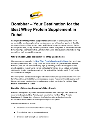 Bombbar – Your Destination for the Best Whey Protein Supplement in Dubai