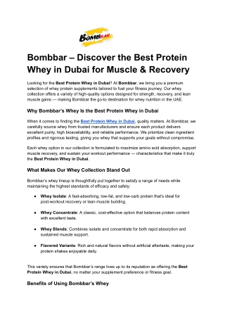 Bombbar – Discover the Best Protein Whey in Dubai for Muscle & Recovery