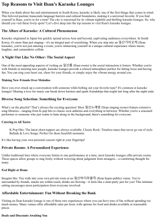 Top Reasons to Visit Ilsan’s Karaoke Lounges