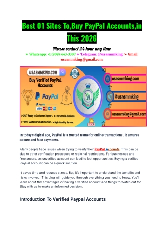 Best 01 Sites To,Buy PayPal Accounts,in This 2026