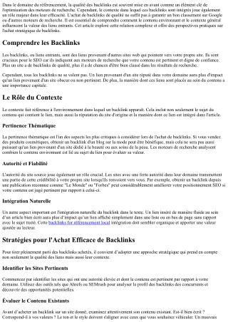 La Relation entre le Contexte du Contenu et les backinks achetés.