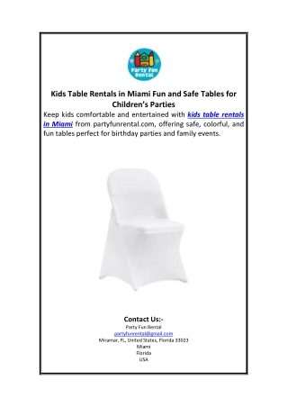 Kids Table Rentals in Miami Fun and Safe Tables for Children’s Parties