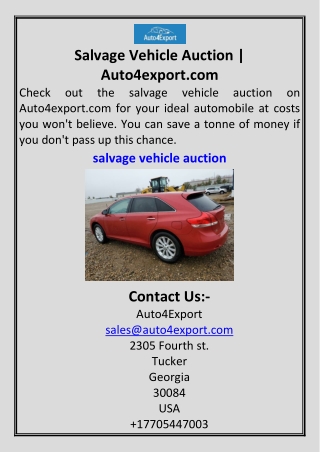 Salvage Vehicle Auction  Auto4export.com